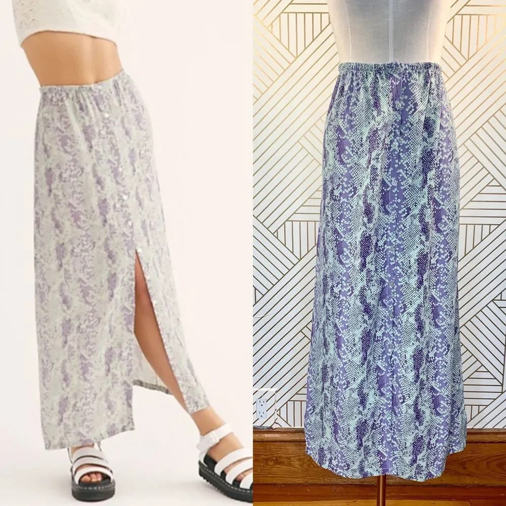 Free People Katieā Button Front Skirt Reptile Print